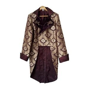 Time Traveler Outfitters mens maroon gold tapestry STEAMPUNK jacket 38-40 CUSTOM